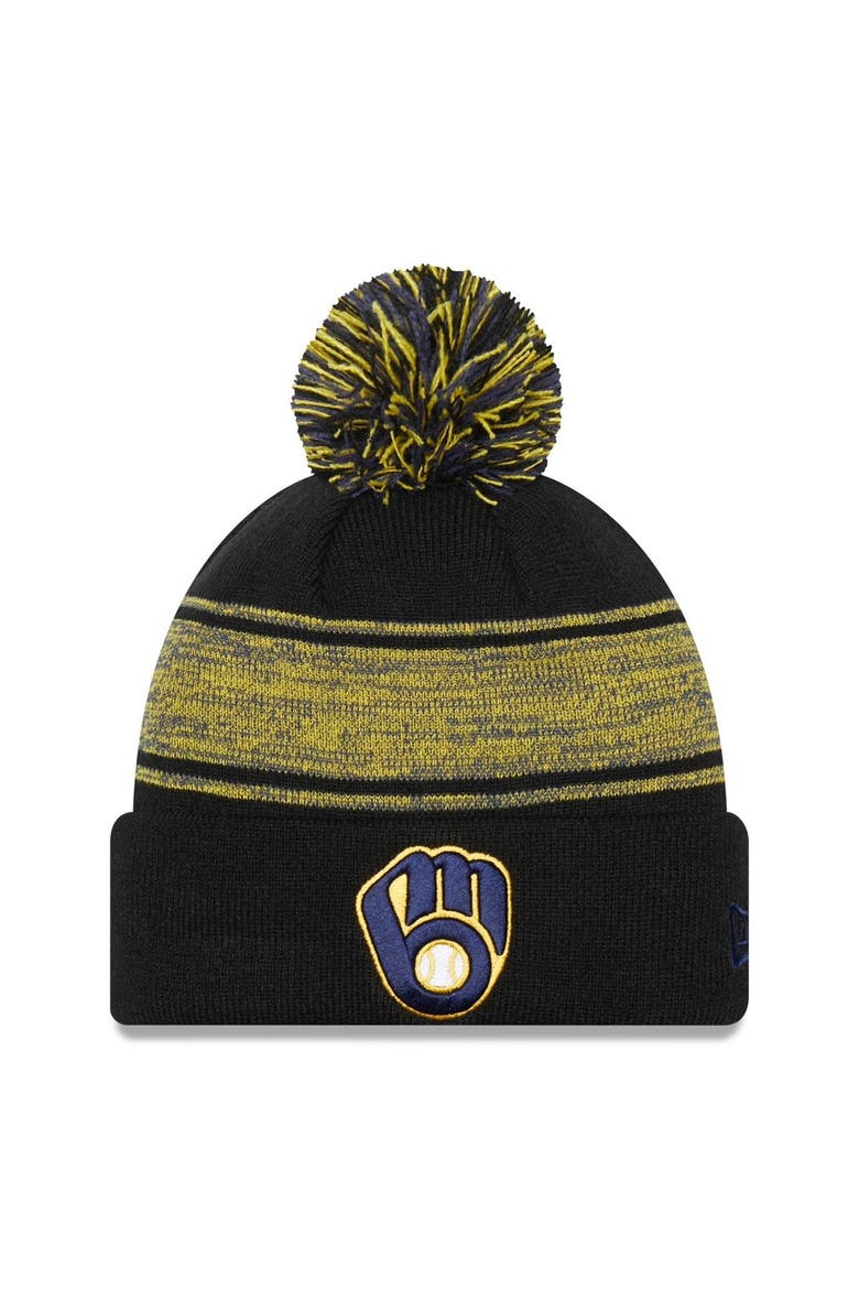 Men's New Era Navy Milwaukee Brewers Chilled Cuffed Knit Hat with Pom, Main, color, Navy