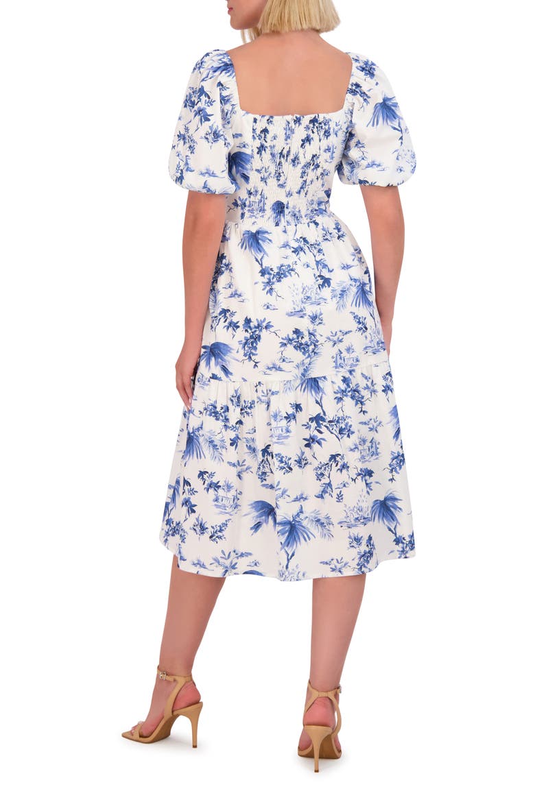 Floral Square Neck Cotton Midi Dress, Alternate, color, BLUE
