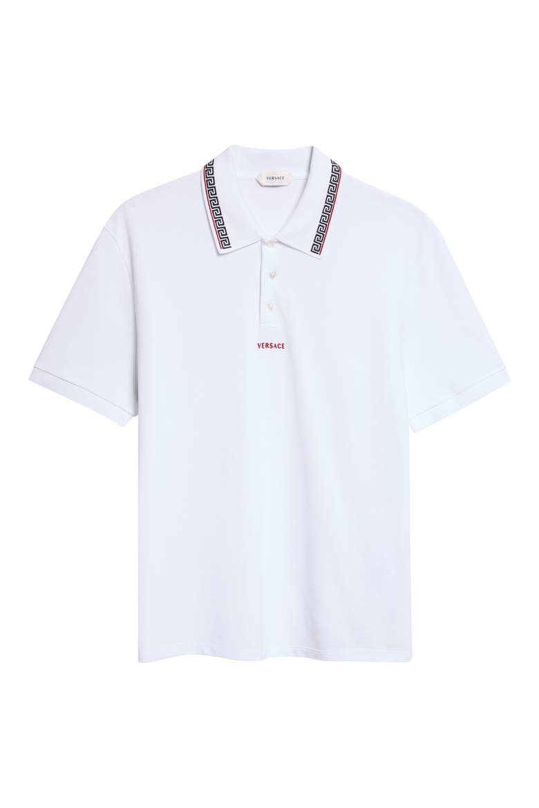 Greca Collar Cotton Piqué Polo, Alternate, color, OPTICAL WHITE