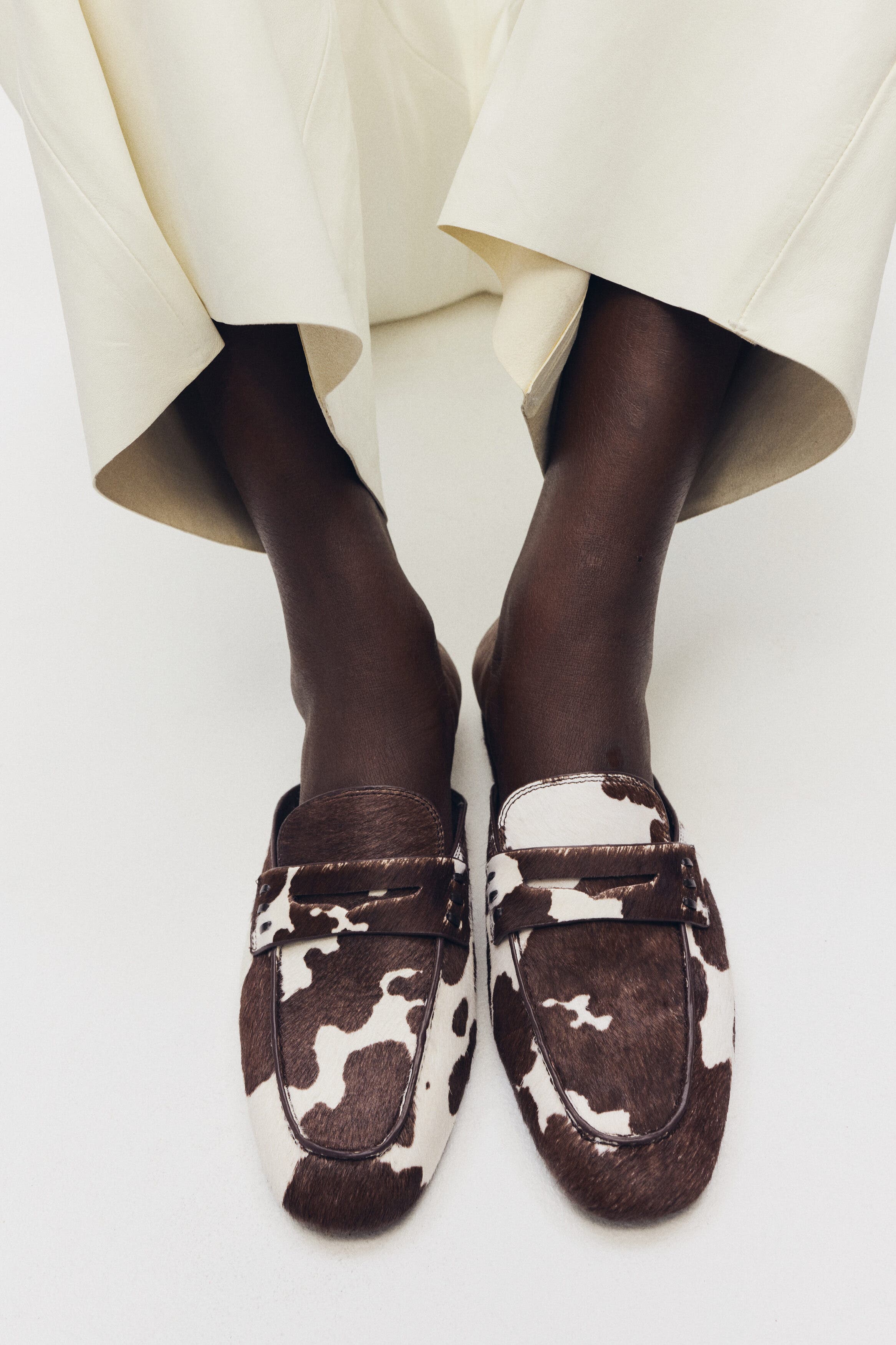 H&M Leather Loafer Mules, Alternate, color, Dark Brown/Cowhide Print