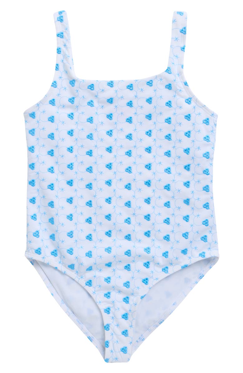 Miken Swim Kids' Eyelet One-Piece Swimsuit, Main, color, White Blit