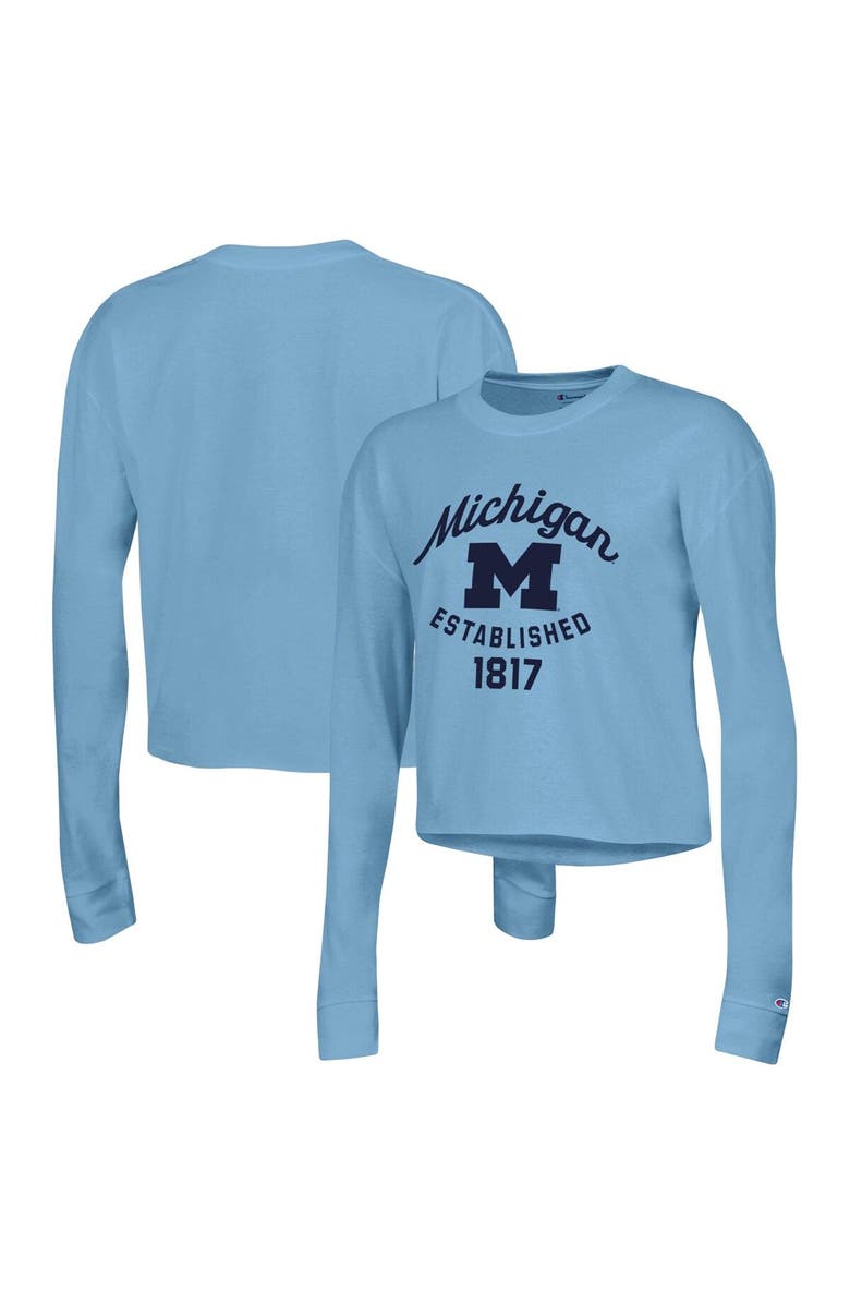 Champion Women's Champion Blue Michigan Wolverines Boyfriend Cropped Long Sleeve T-Shirt, Alternate, color, Blue