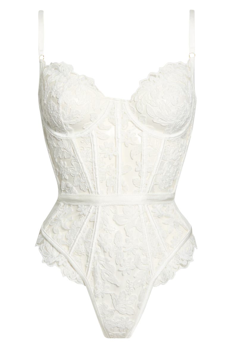 Lace Underwire Bodysuit, Alternate, color, WHITE