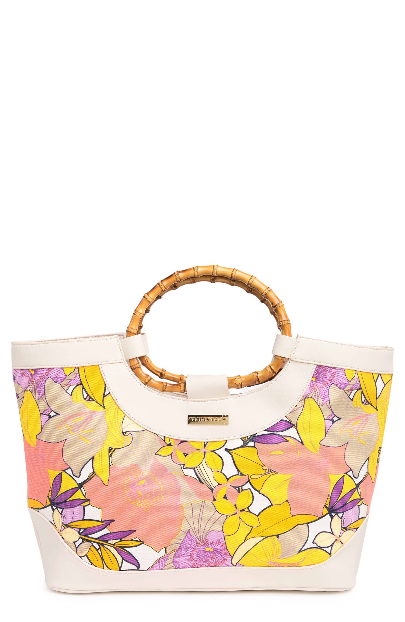 Trina Turk Canvas Bamboo-Textured Handle Tote Bag, Main, color, 