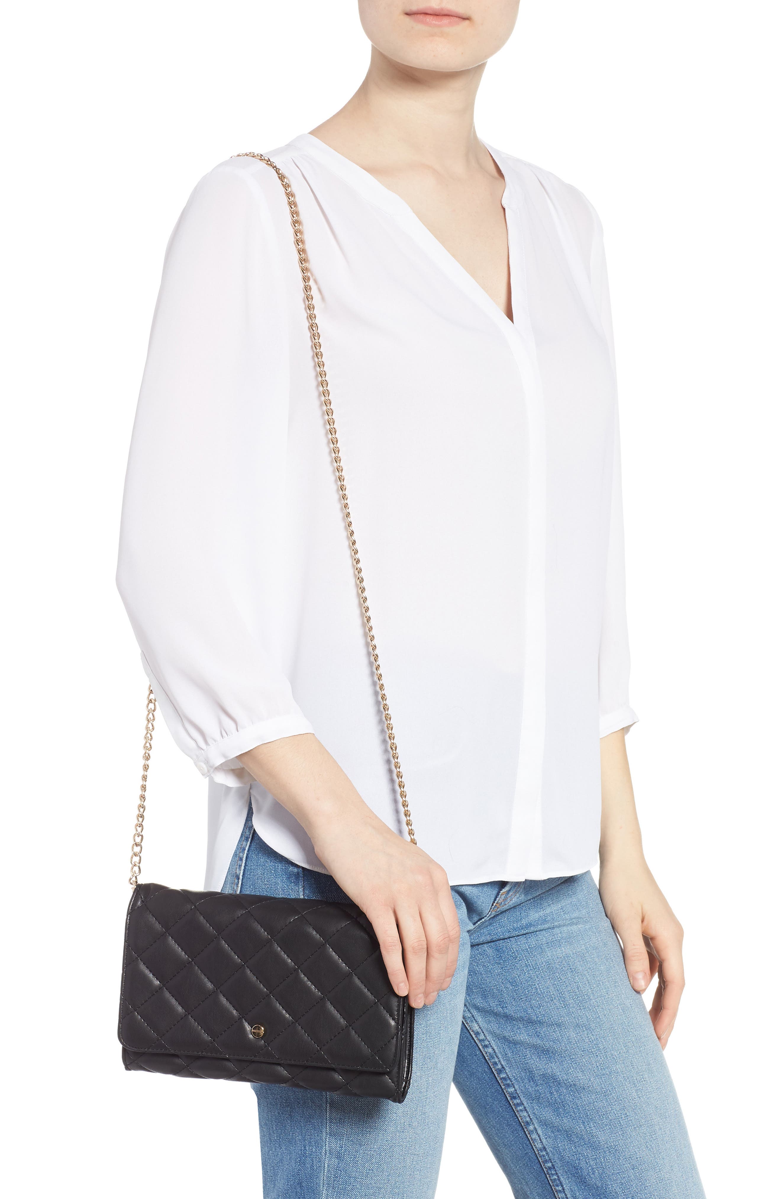 Ciara Quilted Vegan Leather Convertible Clutch, Alternate, color, BLACK