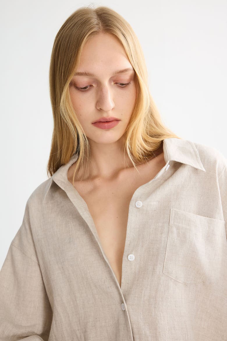 Oversized Linen Button-Up Shirt, Alternate, color, Beige