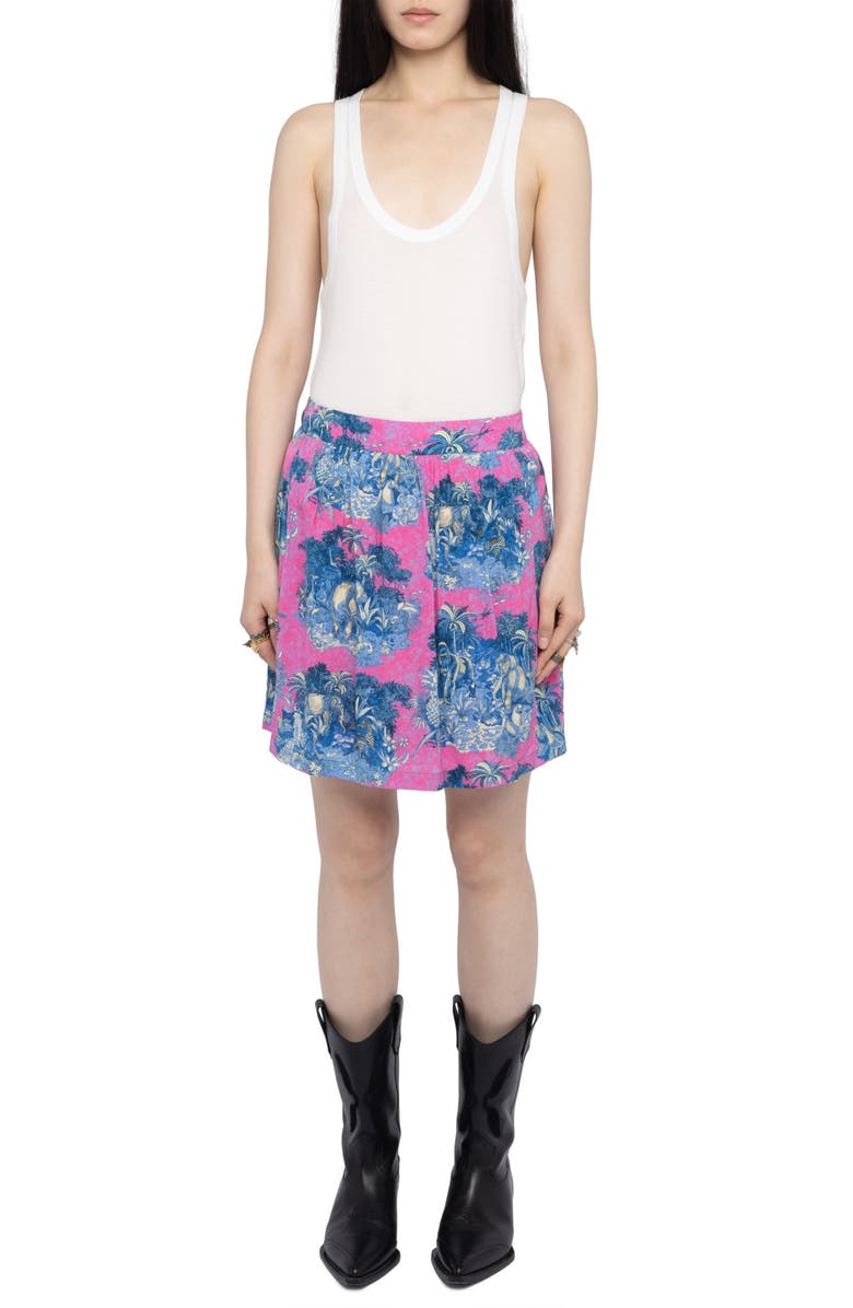 Zadig & Voltaire Jadys Smooth Wild Jungle Print Crepe Miniskirt, Alternate, color, Lady