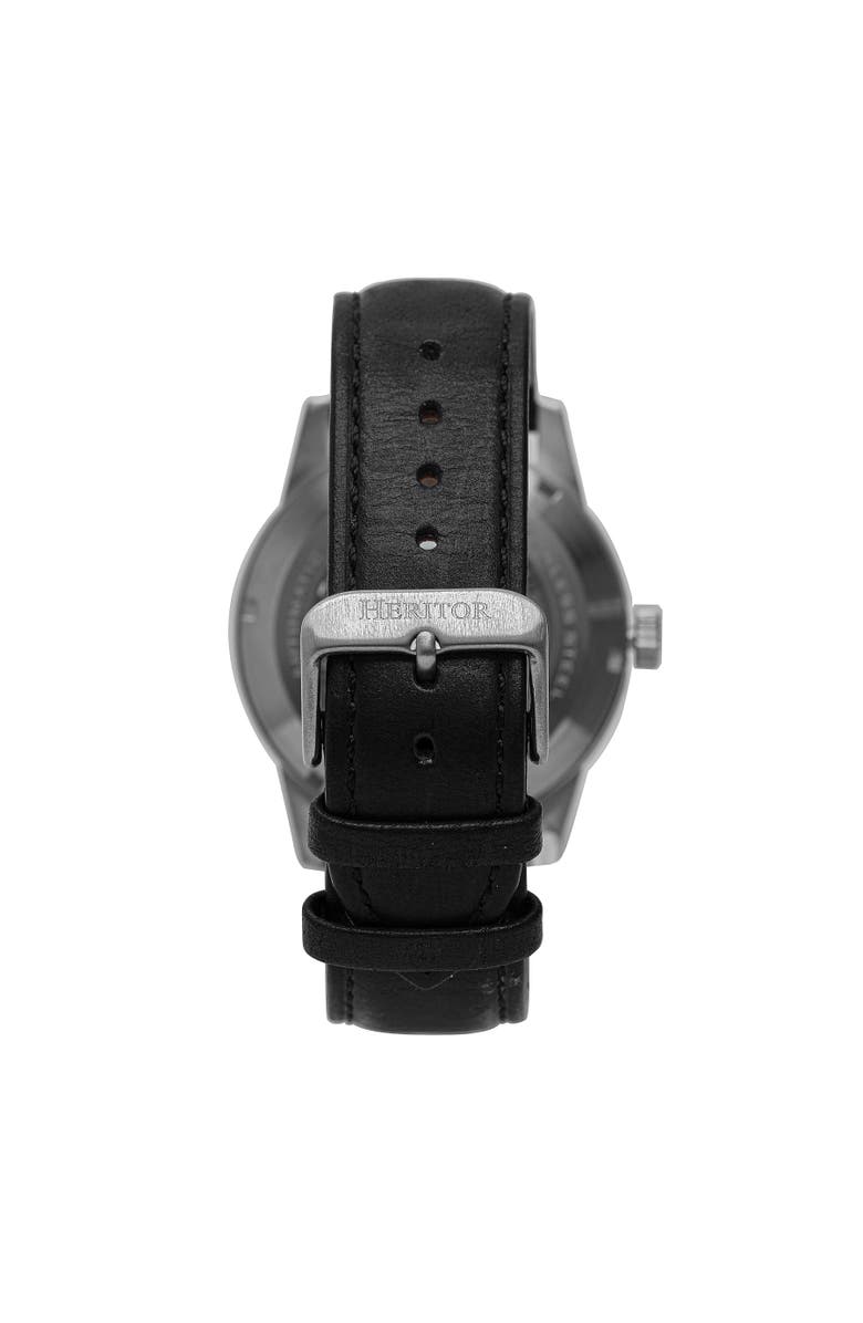 Heritor Automatic Jonas Leather-Band Skeleton Watch, Alternate, color, Silver/Black