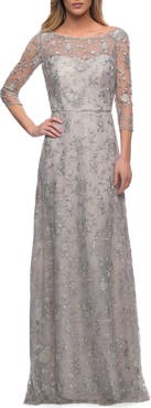 La Femme Embroidered A-Line Gown