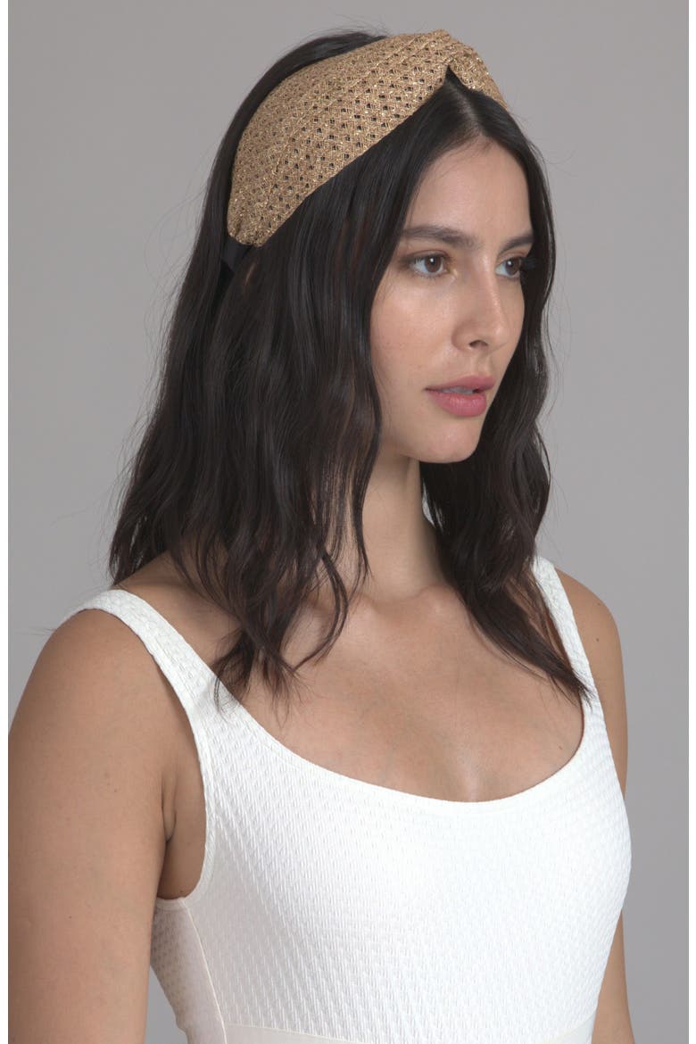 Rosanna Metallic Woven Headband, Alternate, color, CAMEL/ GOLD