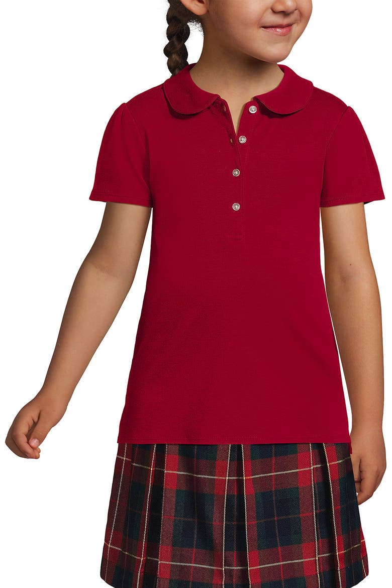 Girls Short Sleeve Peter Pan Collar Polo Shirt, Main, color, Red