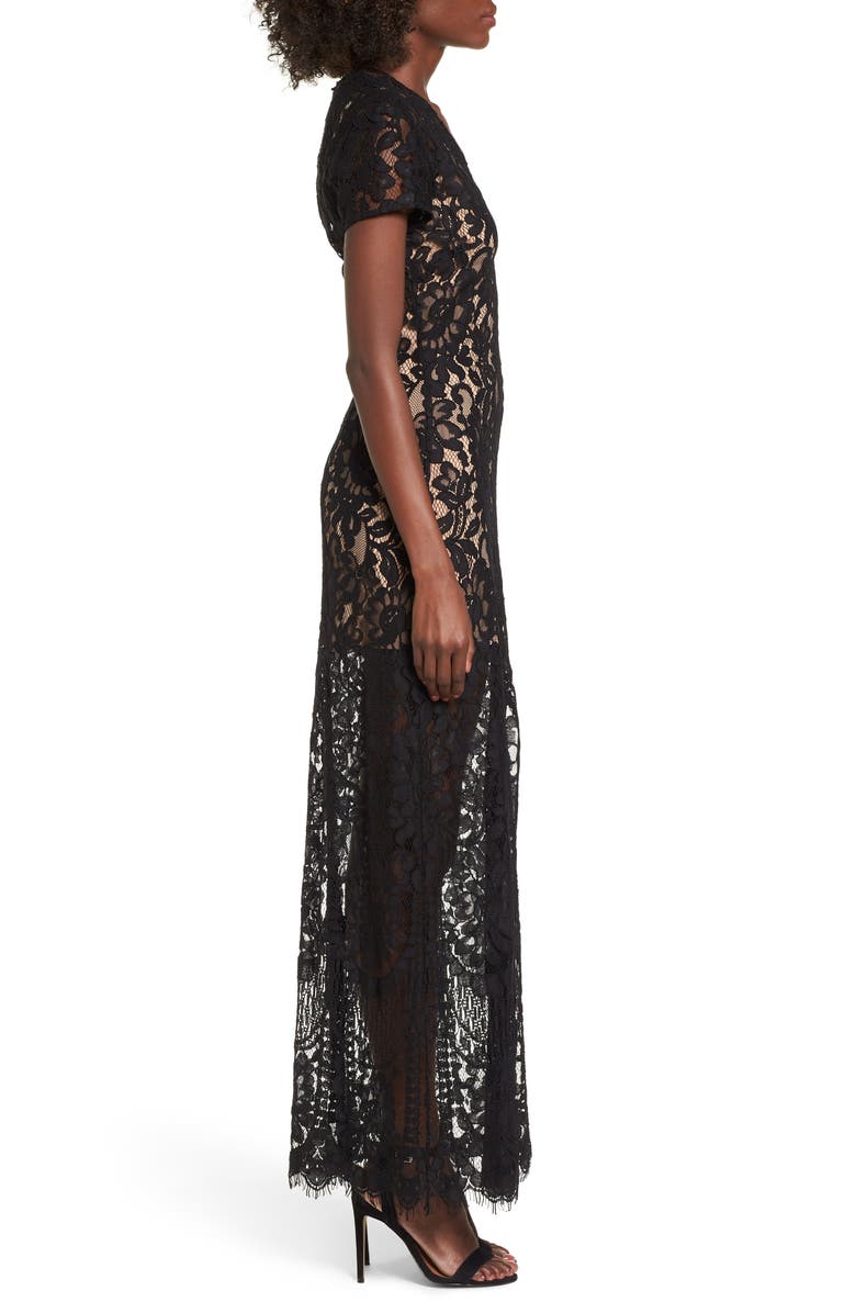 WAYF V-Neck Lace Maxi Dress, Alternate, color,
