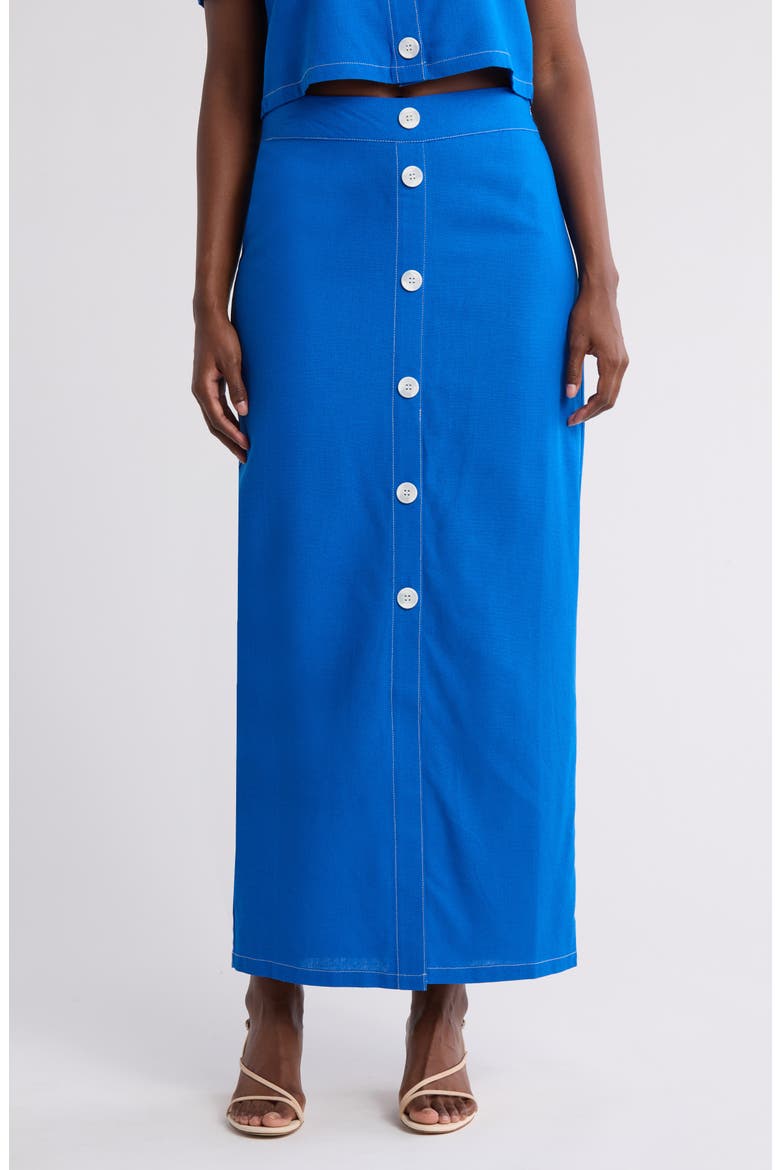 Abby Button Front Maxi Skirt, Main, color, PRINCESS BLUE