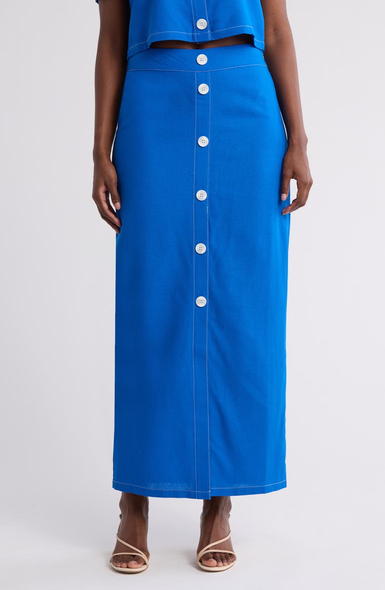 BY DESIGN Abby Button Front Maxi Skirt, Main, color, Princess Blue