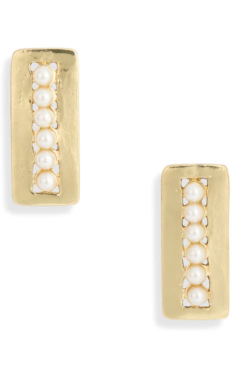 Faux Pearl Rectangular Drop Earrings