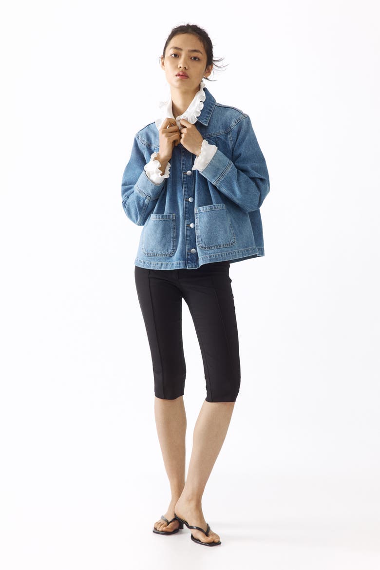 Oversized Pleated Denim Jacket, Main, color, Light denim blue
