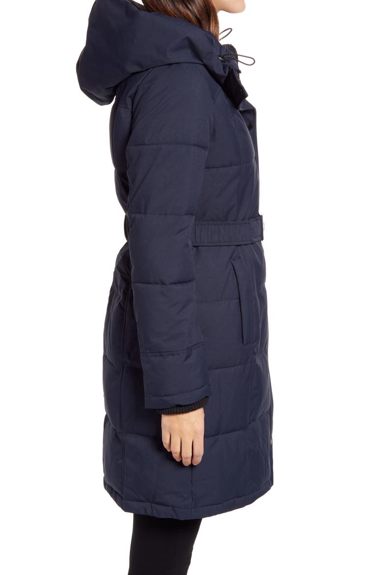 Pillow Collar Belted Puffer Coat, Alternate, color, NAVY