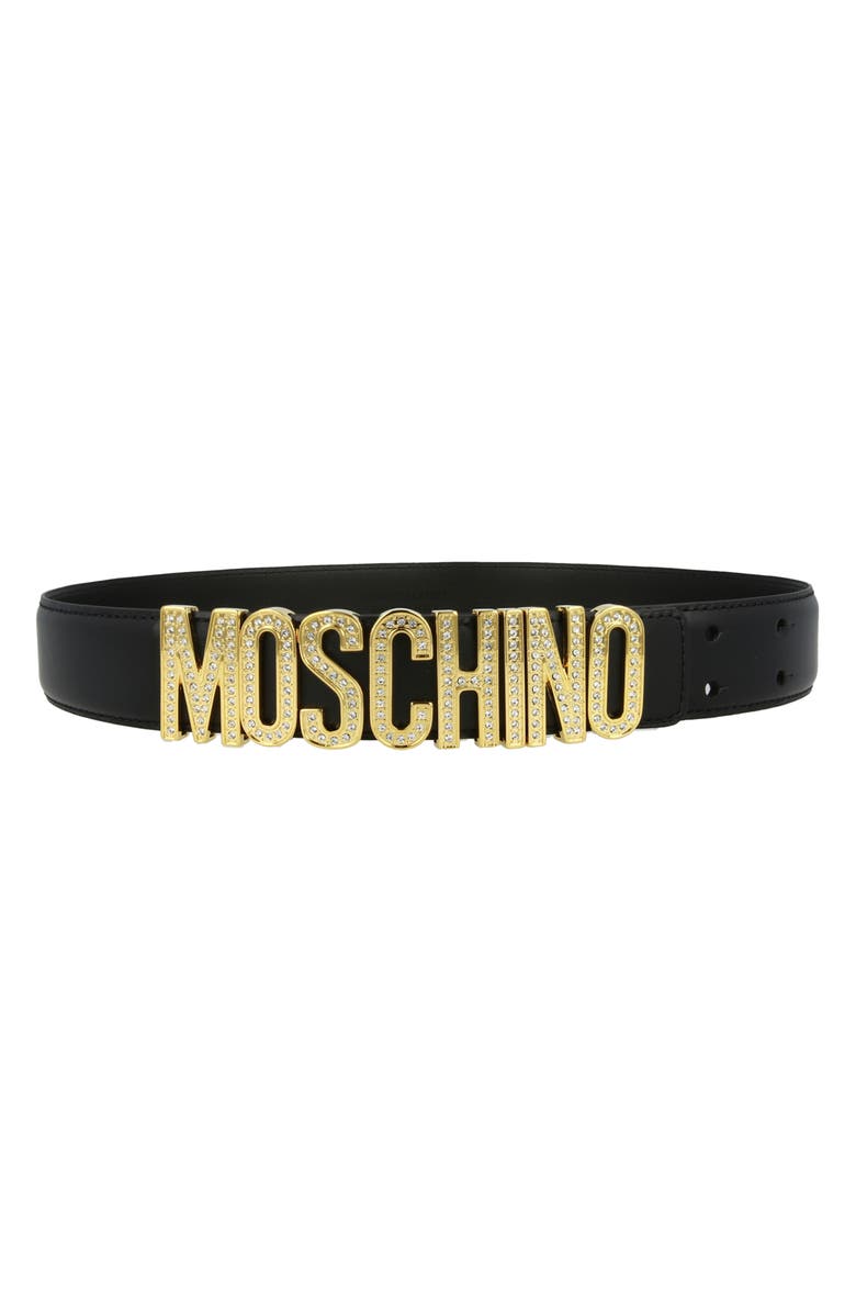 Moschino Logo Leather Belt, Alternate, color, 