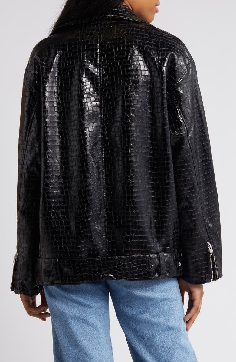 ASOS DESIGN Croc Embossed Patent Leather Moto Jacket, Alternate, color,