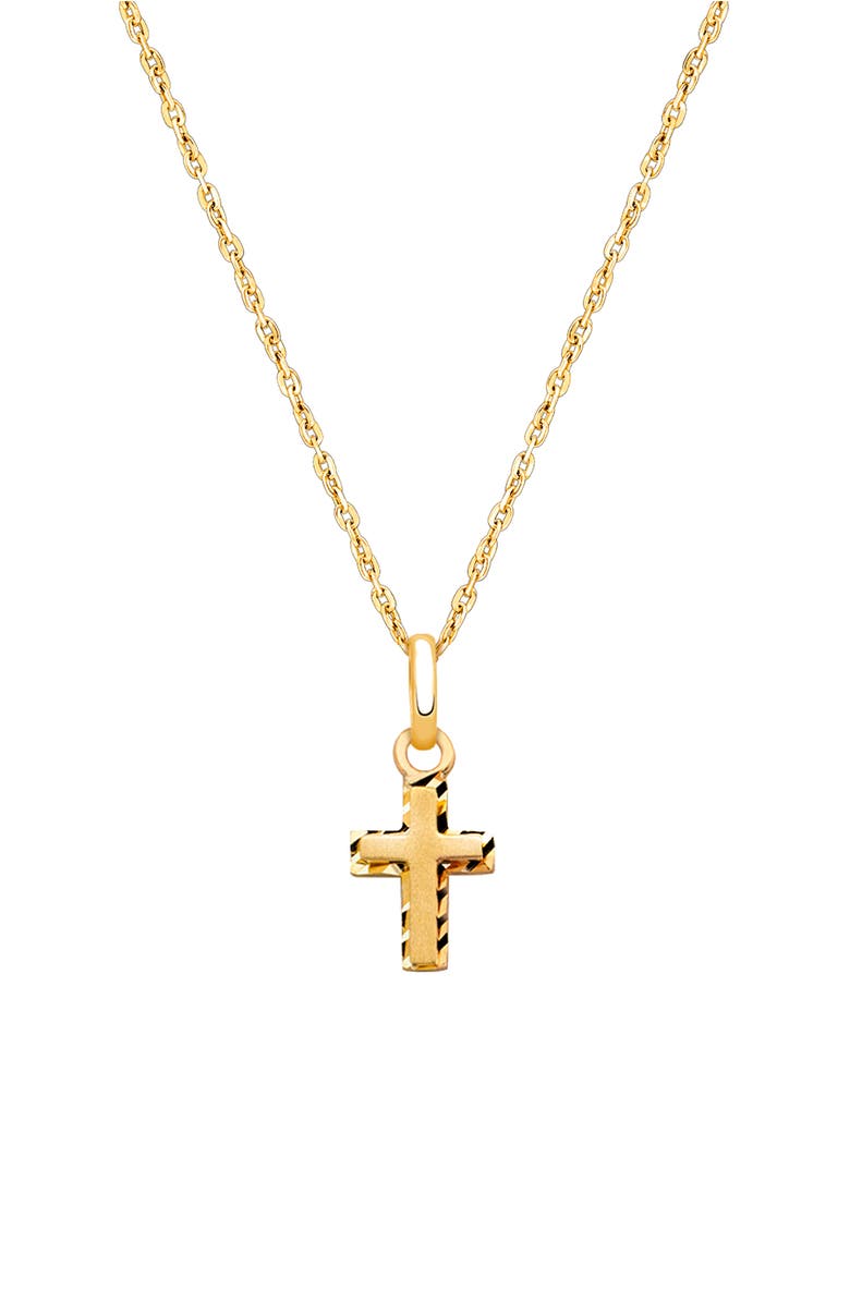 Tiny Blessings 14K Gold Beautifully Beveled Cross 12-14" Necklace, Main, color, 14K Yellow Gold
