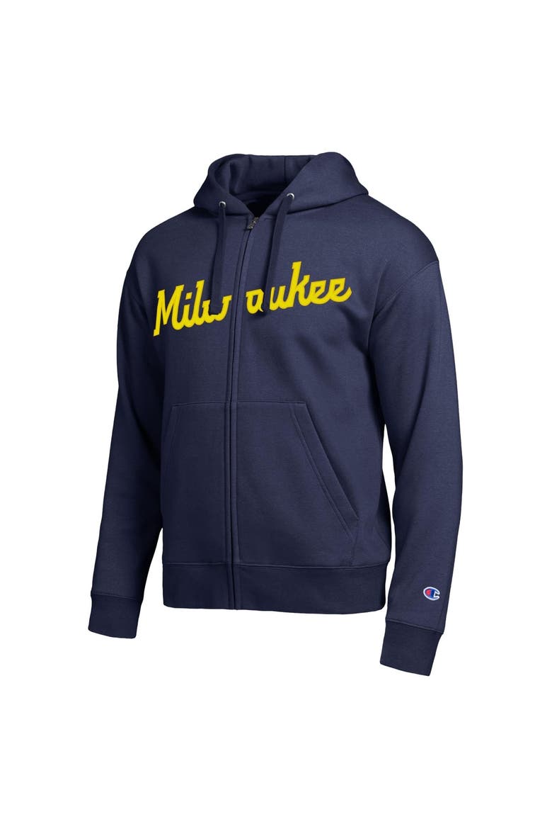 Men's Champion Milwaukee Brewers Navy All-Star Wordmark Full-Zip Hoodie, Alternate, color, Navy