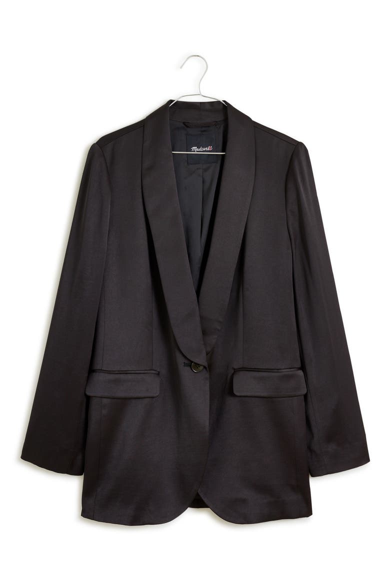 Oversize Satin Blazer, Alternate, color, TRUE BLACK