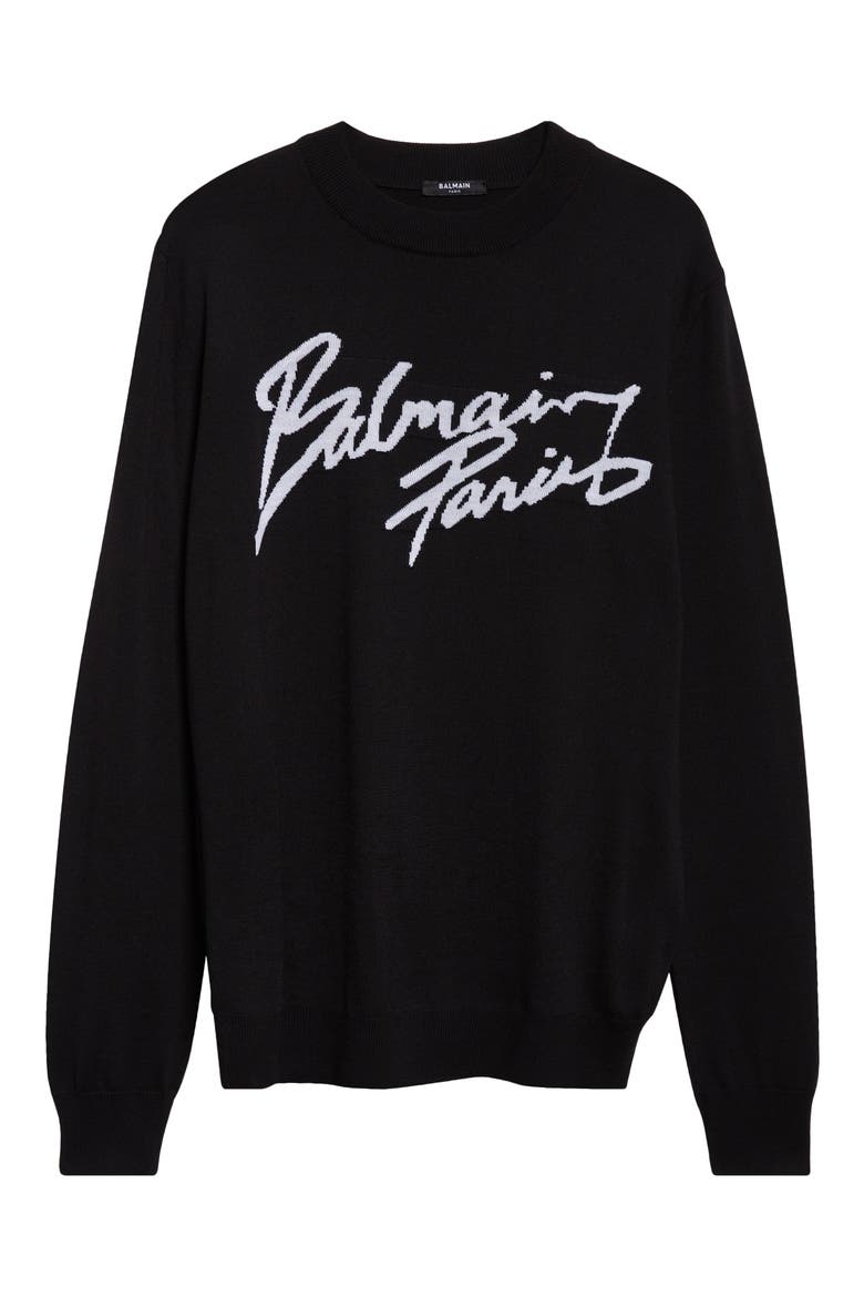 Paris Logo Intarsia Merino Wool Blend Sweater, Alternate, color, BLACK/ WHITE