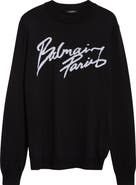 Balmain Paris Logo Intarsia Merino Wool Blend Sweater