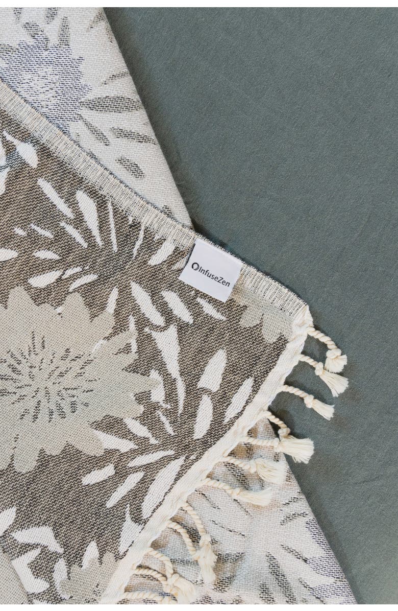 InfuseZen Flower Pop Organic Cotton Medium Weight Throw Blanket, Alternate, color, Black With Grey Flowers