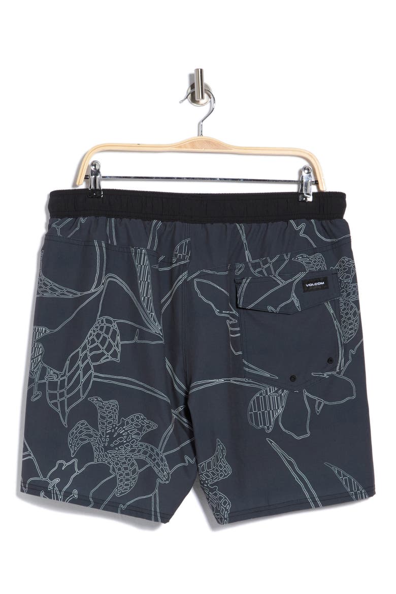 Manic Print Swim Trunks, Alternate, color, BLACK