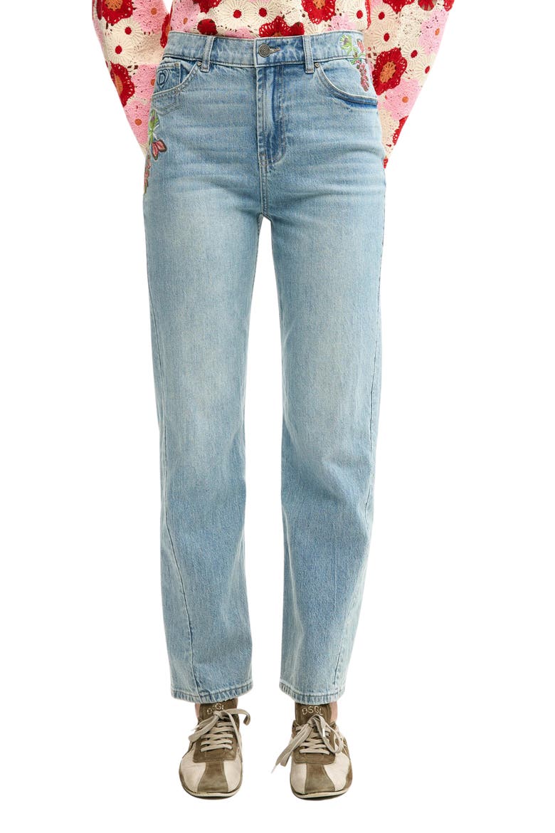 Floral Embroidery Slim Fit Jeans, Main, color, MEDIUM BLUE