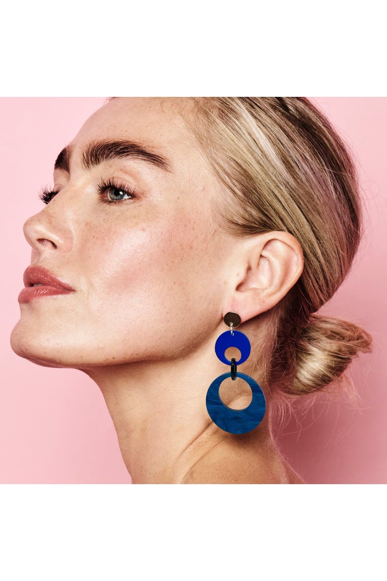 Swinging Circle Drop Earrings, Alternate, color, Dark Blue Swirl & Sapphire