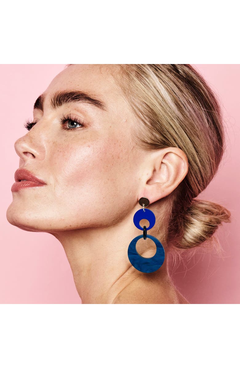 Toolally Swinging Circle Drop Earrings, Alternate, color, Dark Blue Swirl & Sapphire