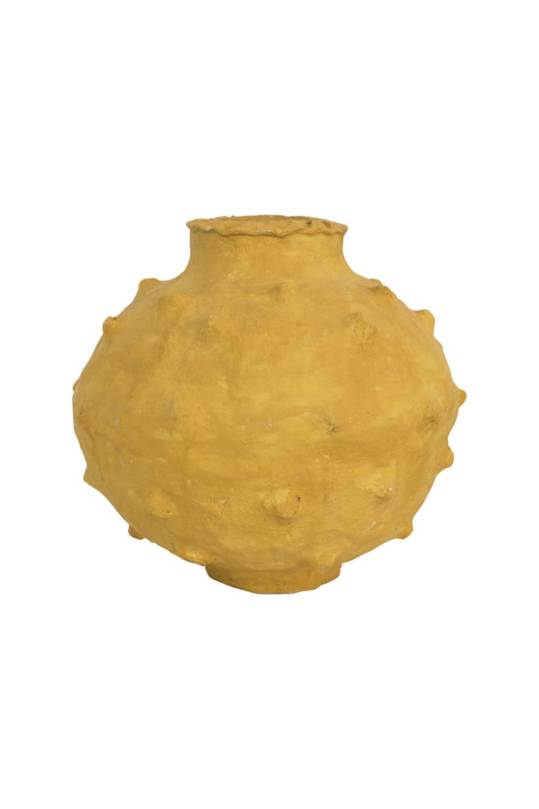 Decorative Paper Mache Vase, Main, color, Mustard