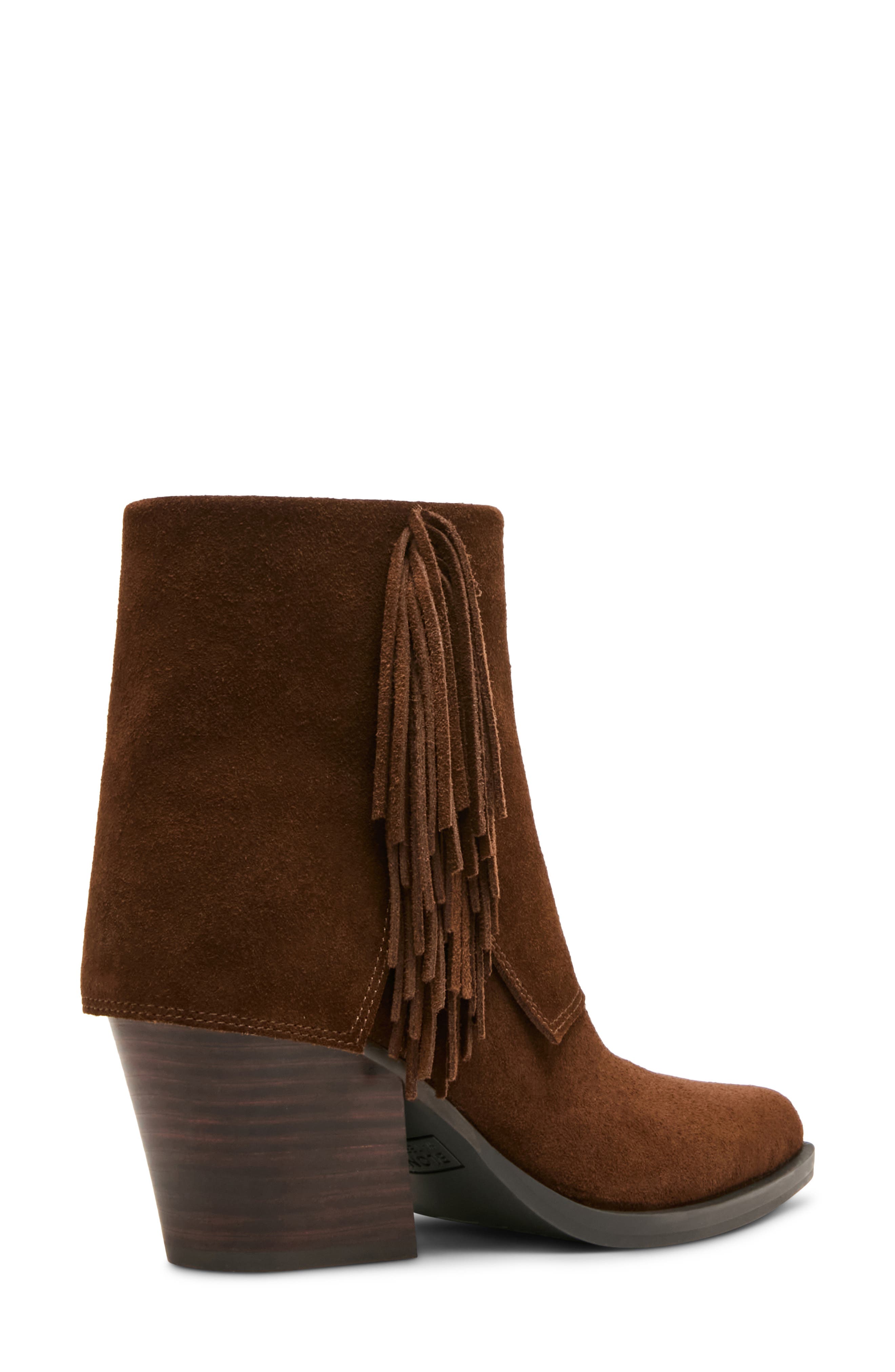 Odessa Fringe Block Heel Bootie, Alternate, color, CHOCOLATE SUEDE
