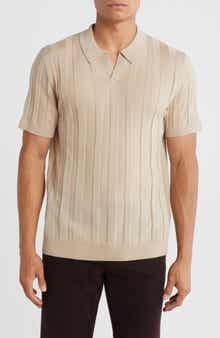 Nordstrom Rib Short Sleeve Merino Wool & Silk Johnny Collar Sweater