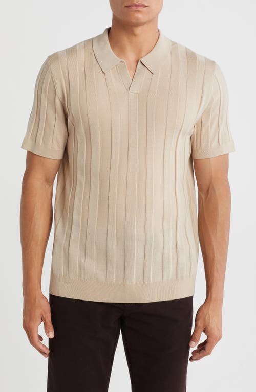 Nordstrom Rib Short Sleeve Merino Wool & Silk Johnny Collar Sweater In Brown