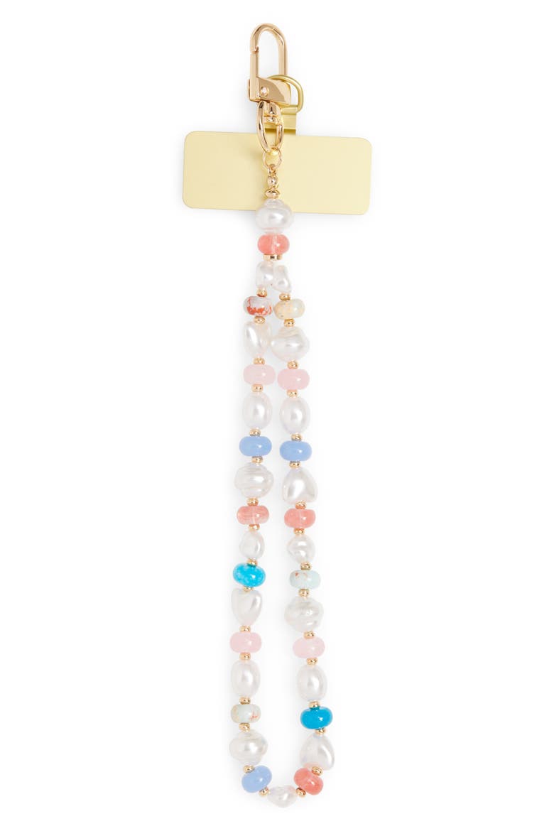 Pastel Beaded Phone Wrist Strap, Main, color, WHITE MULTI- GOLD