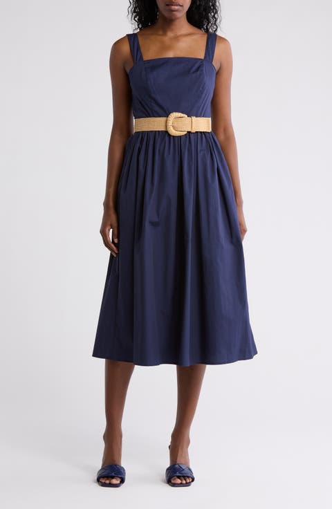 Square Neck Belted Cotton Sundress