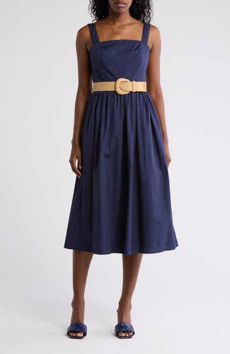 Eliza J Square Neck Belted Cotton Sundress