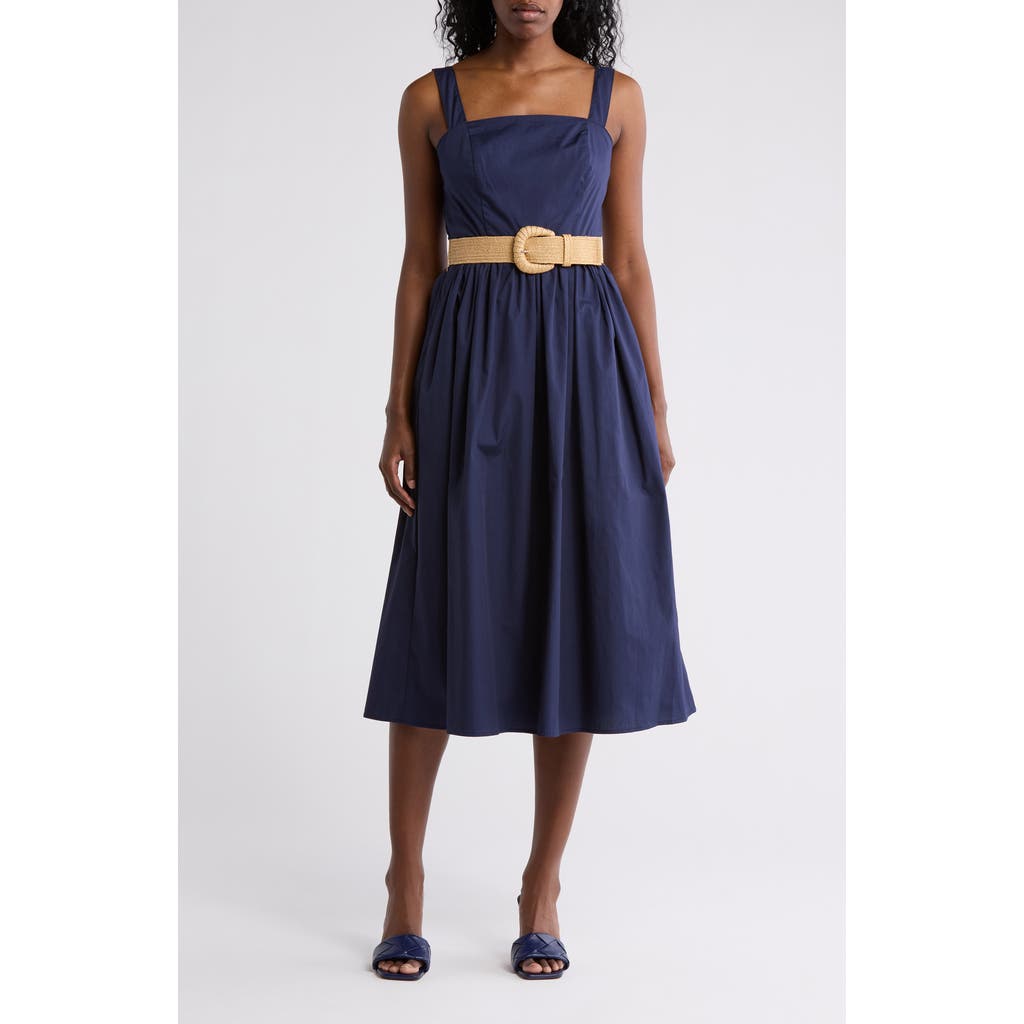 ELIZA J ELIZA J SQUARE NECK BELTED COTTON SUNDRESS