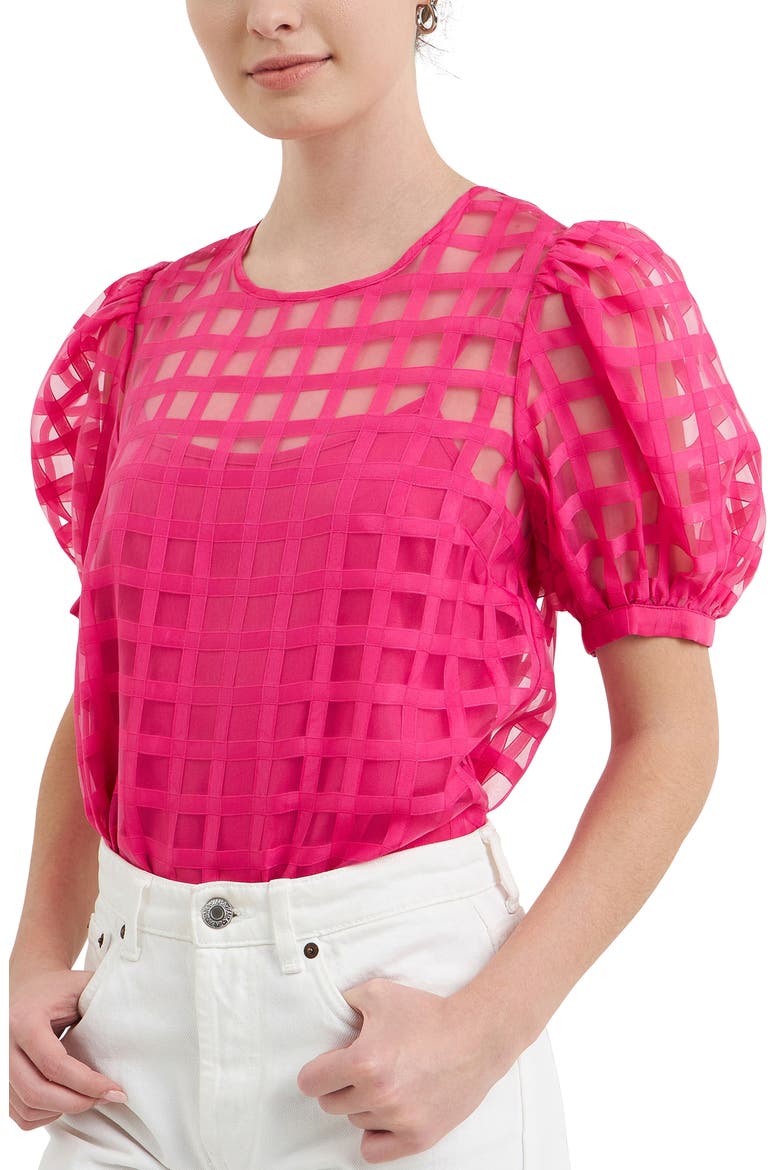 Windowpane Sheer Top, Alternate, color, FUCHSIA