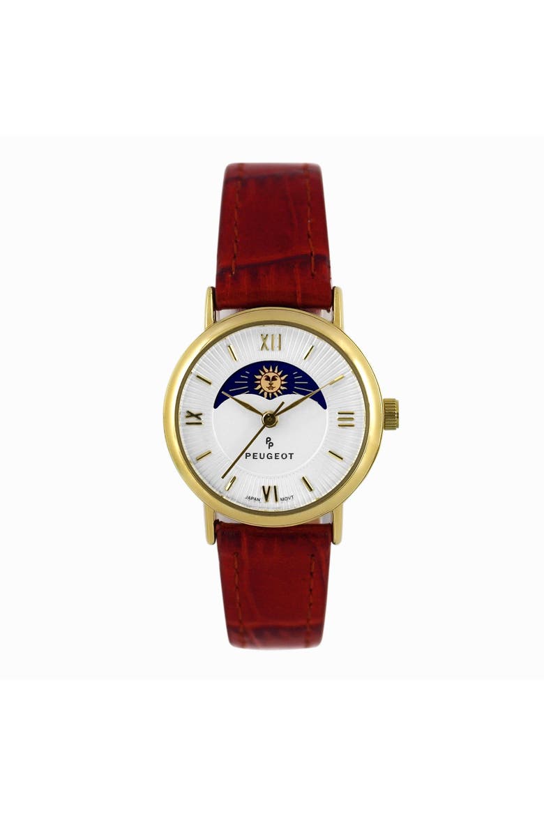 Sun-Moon Round Vintage Leather Watch- 26MM, Main, color, Brown