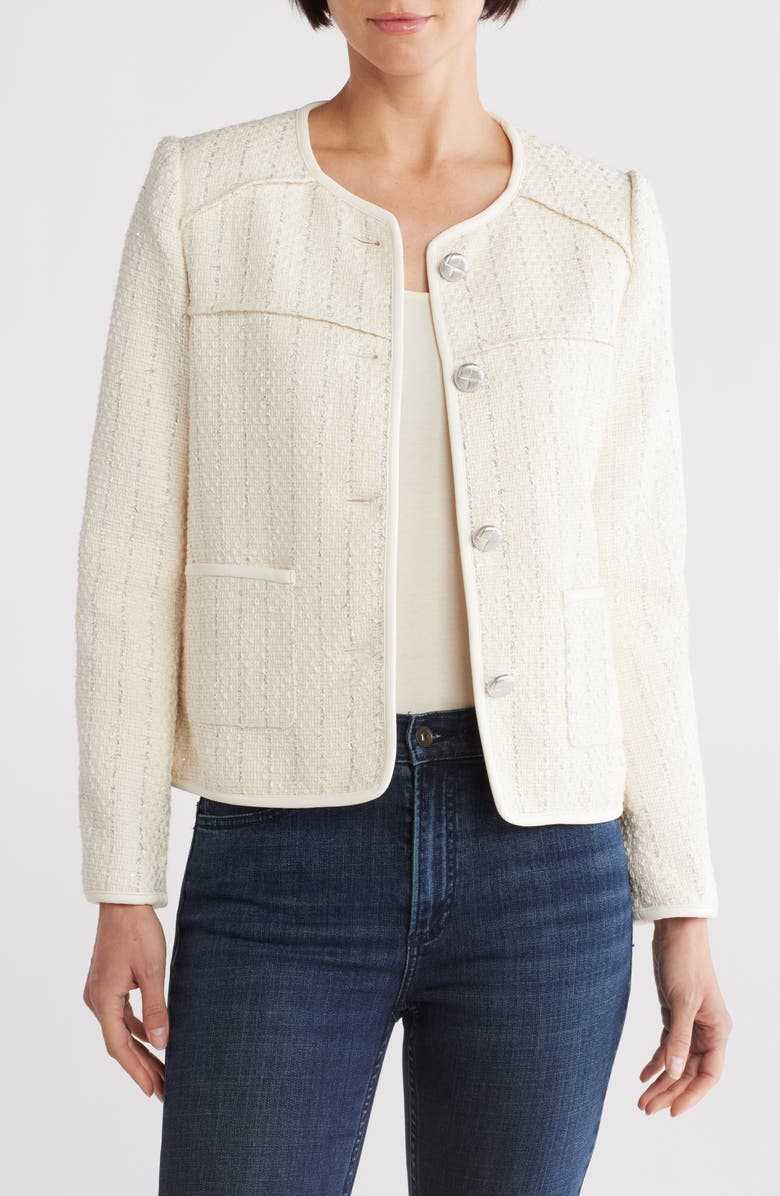 rag & bone Mira Collarless Tweed Jacket, Main, color, Ivory/ Silver