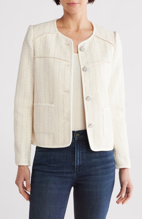 Mira Collarless Tweed Jacket