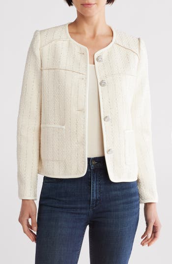 Rag & Bone Mira Collarless Tweed Jacket In White
