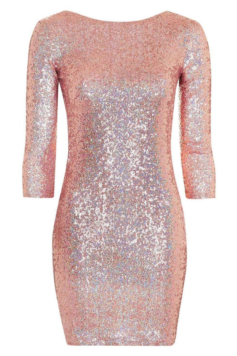 Sequin Body-Con Minidress, Alternate, color, PINK