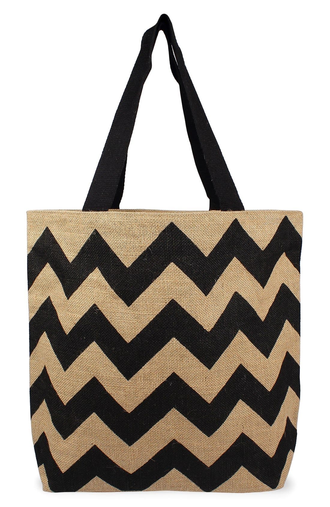 Cathy's Concepts Monogram Chevron Print Jute Tote, Main, color, 