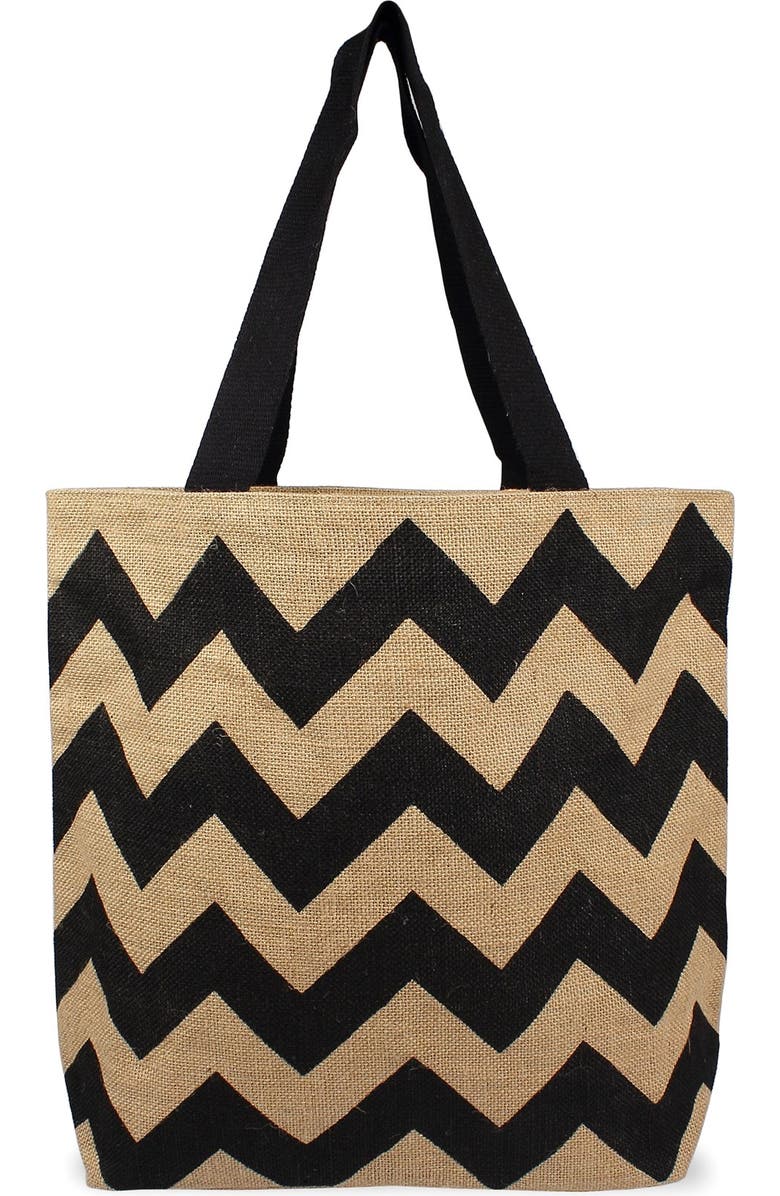 Cathy's Concepts Monogram Chevron Print Jute Tote, Main, color,