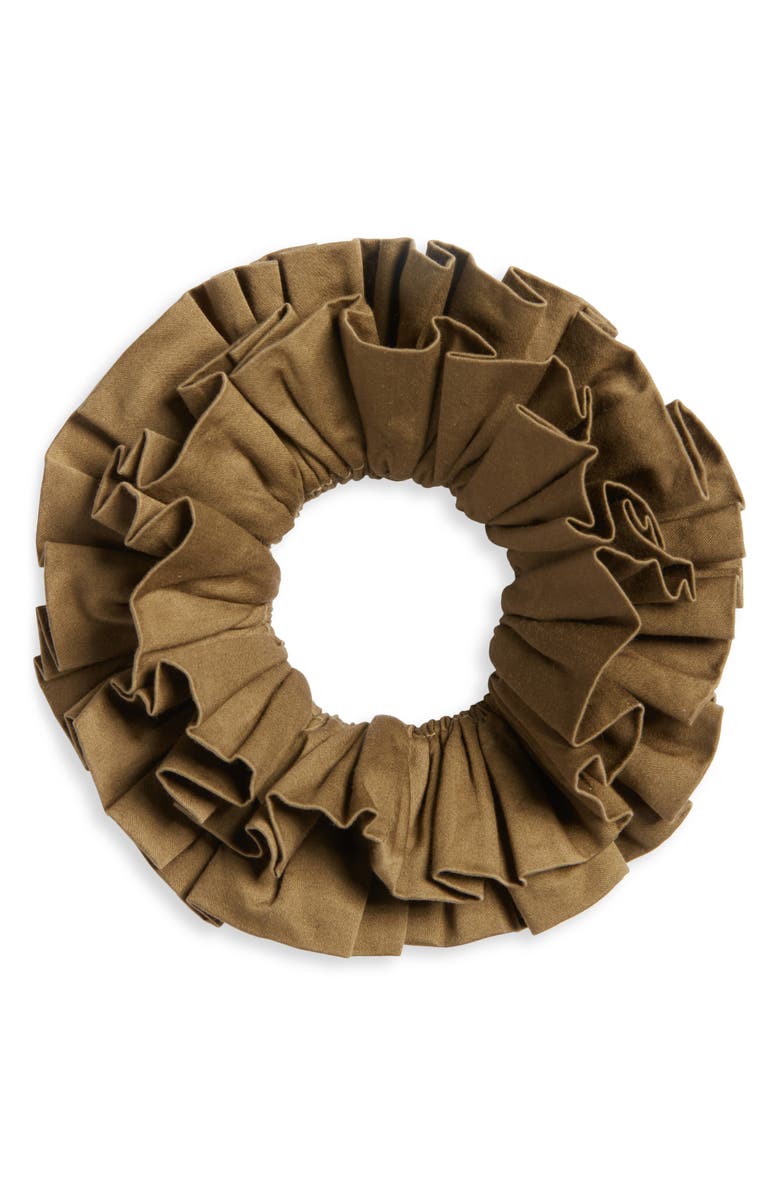Damson Madder Garter Ruffle Scrunchie, Main, color, Olive